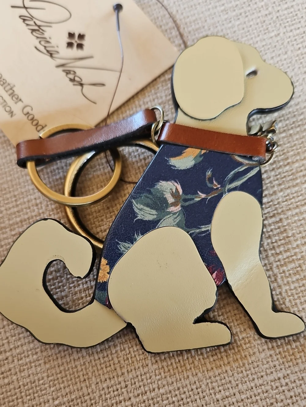 Patricia Nash Cream and Floral Leather Dog Keychain